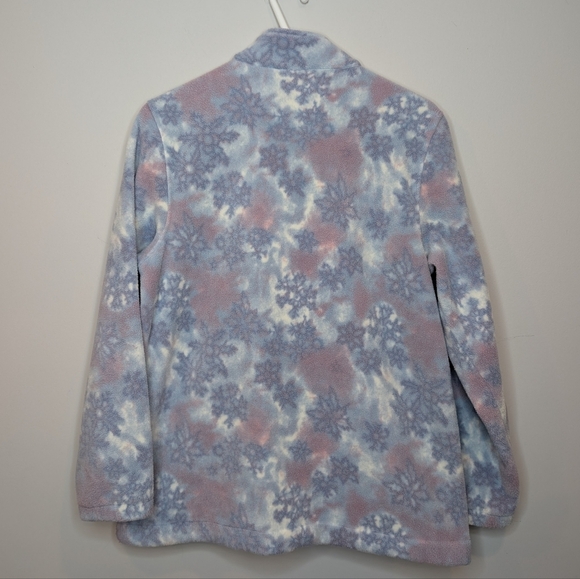 Tradition Country Blue Pink White Snow Fleece Grandma Zip Up Sweater Medium - Picture 2 of 10